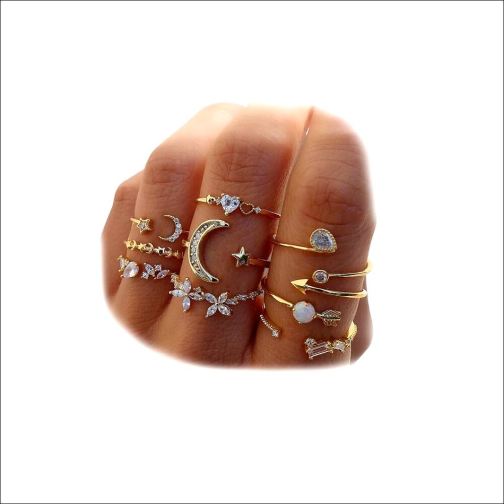 Stackable Moon Star Knuckle Rings Set, 9-Pack Adj… - image 1